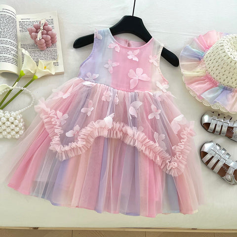 [963200] - Baju Gaun Dress Puffy Lengan Kutung Princess Style Anak Perempuan Cewek - Motif Butterfly - BABYHOKI STORE - BABYHOKI STORE