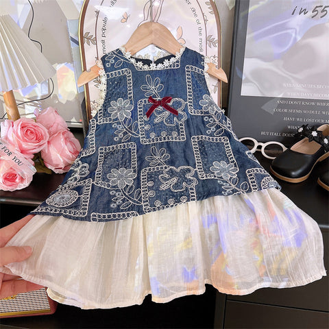 [963212] - Baju Gaun Dress Summer Lengan Kutung Korean Version Style Anak Perempuan Cewek - Motif Ribbon Flower - BABYHOKI STORE - BABYHOKI STORE