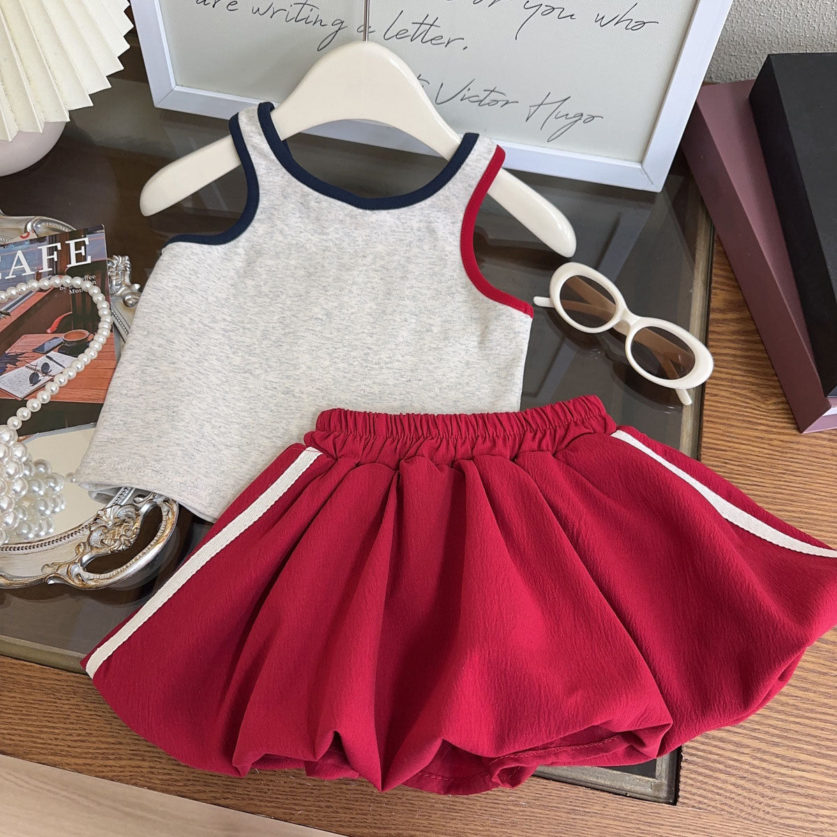 [963216] - One Set 2in1 Baju Setelan Atasan Kaos Lengan Kutung Bawahan Celana Pendek Korean Style Anak Perempuan Cewek - Motif Top Number 76 - BABYHOKI STORE