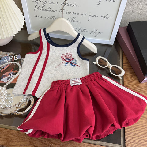 [963216] - One Set 2in1 Baju Setelan Atasan Kaos Lengan Kutung Bawahan Celana Pendek Korean Style Anak Perempuan Cewek - Motif Top Number 76 - BABYHOKI STORE