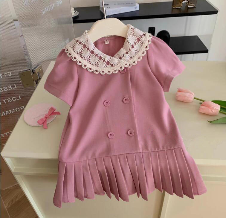 [963219] - Baju Gaun Dress Lengan Pendek Bawahan Plisket Korean Version Style Anak Perempuan Cewek - Motif Doll Collar - BABYHOKI STORE
