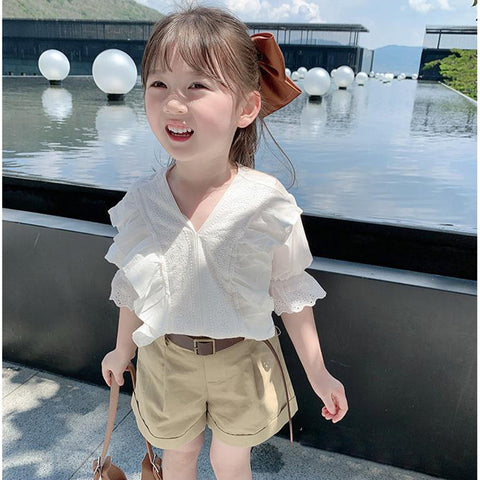 [963223] - One Set 2in1 Baju Setelan Atasan Blouse Lengan Pendek Bawahan Celana Pendek Korean Version Style Anak Perempuan Cewek - Motif Top Katbol - BABYHOKI STORE