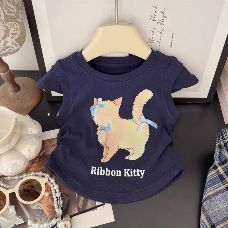 [963225] - One Set 2in1 Baju Setelan Atasan Kaos Lengan Kutung Bawahan Rok Pendek Comfort Style Anak Perempuan Cewek - Motif Ribbon Cat - BABYHOKI STORE