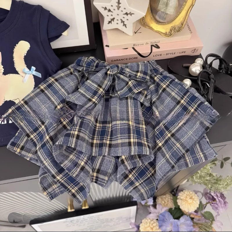 [963225] - One Set 2in1 Baju Setelan Atasan Kaos Lengan Kutung Bawahan Rok Pendek Comfort Style Anak Perempuan Cewek - Motif Ribbon Cat - BABYHOKI STORE