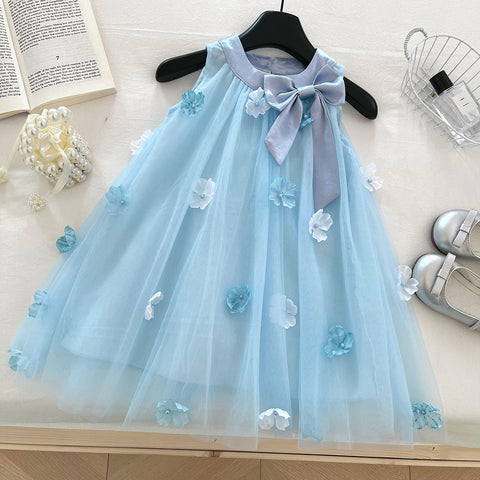 [963228] - Baju Gaun Dress Lengan Kutung Princess Style Anak Perempuan Cewek - Motif Bow Gauze- BABYHOKI STORE
