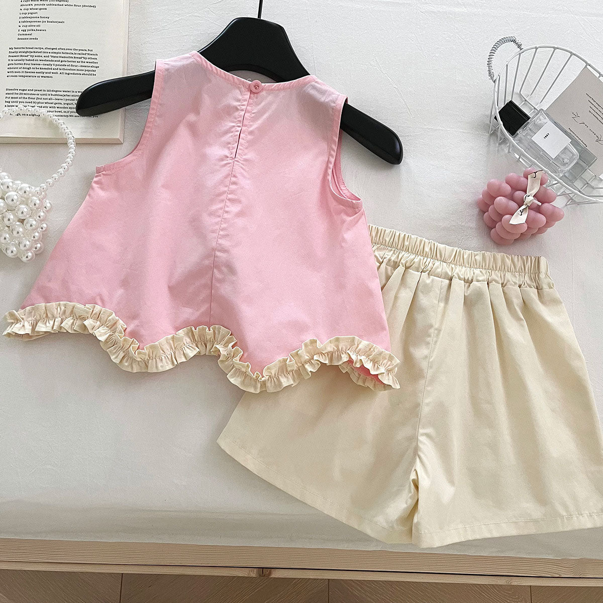 [963230] - One Set 2in1 Baju Setelan Atasan Blouse Lengan Kutung Bawahan Celana Pendek Korean Style Anak Perempuan Cewek - Motif Flower Lace - BABYHOKI STORE