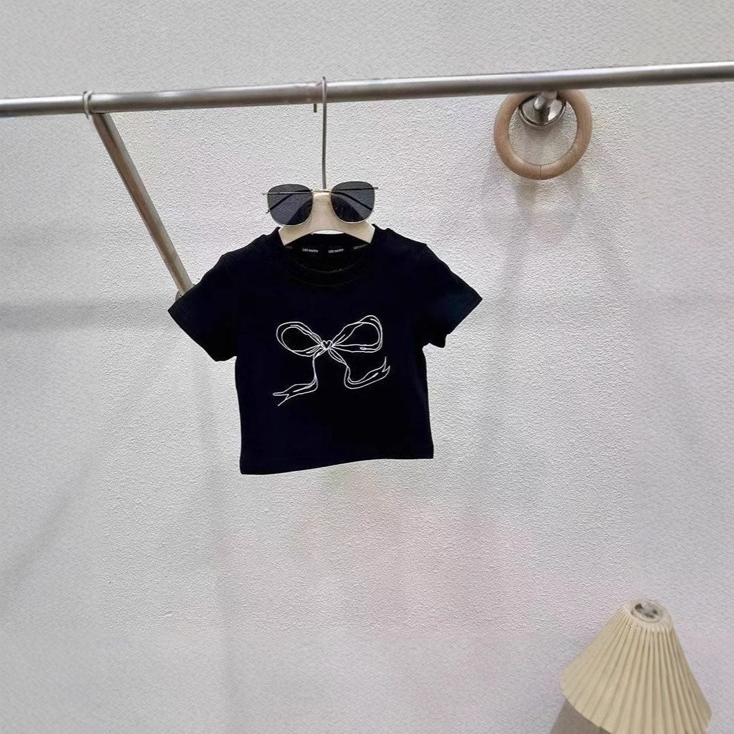 [963231] - One Set 2in1 Baju Setelan Atasan Kaos Lengan Pendek Bawahan Celana Jeans Kulot Comfort Style Anak Perempuan Cewek - Motif Big Bow - BABYHOKI STORE