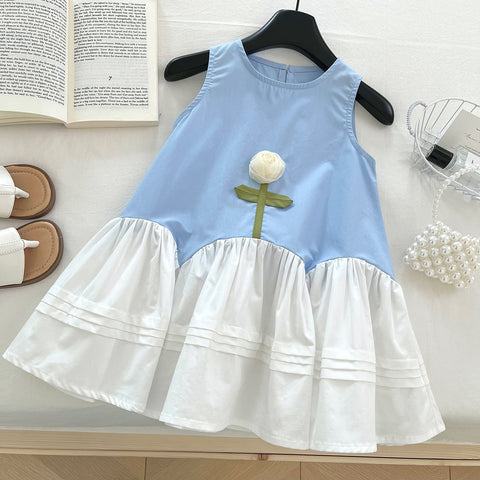 [963234] - Baju Gaun Dress Lengan Kutung Korean Style Anak Perempuan Cewek - Motif Floral - BABYHOKI STORE