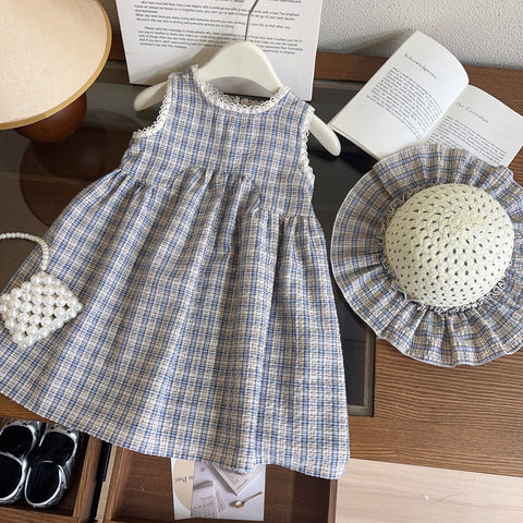 [963244] - Baju Gaun Dress Summer Lengan Kutung Retro Style Anak Perempuan Cewek - Motif Plaid - BABYHOKI STORE