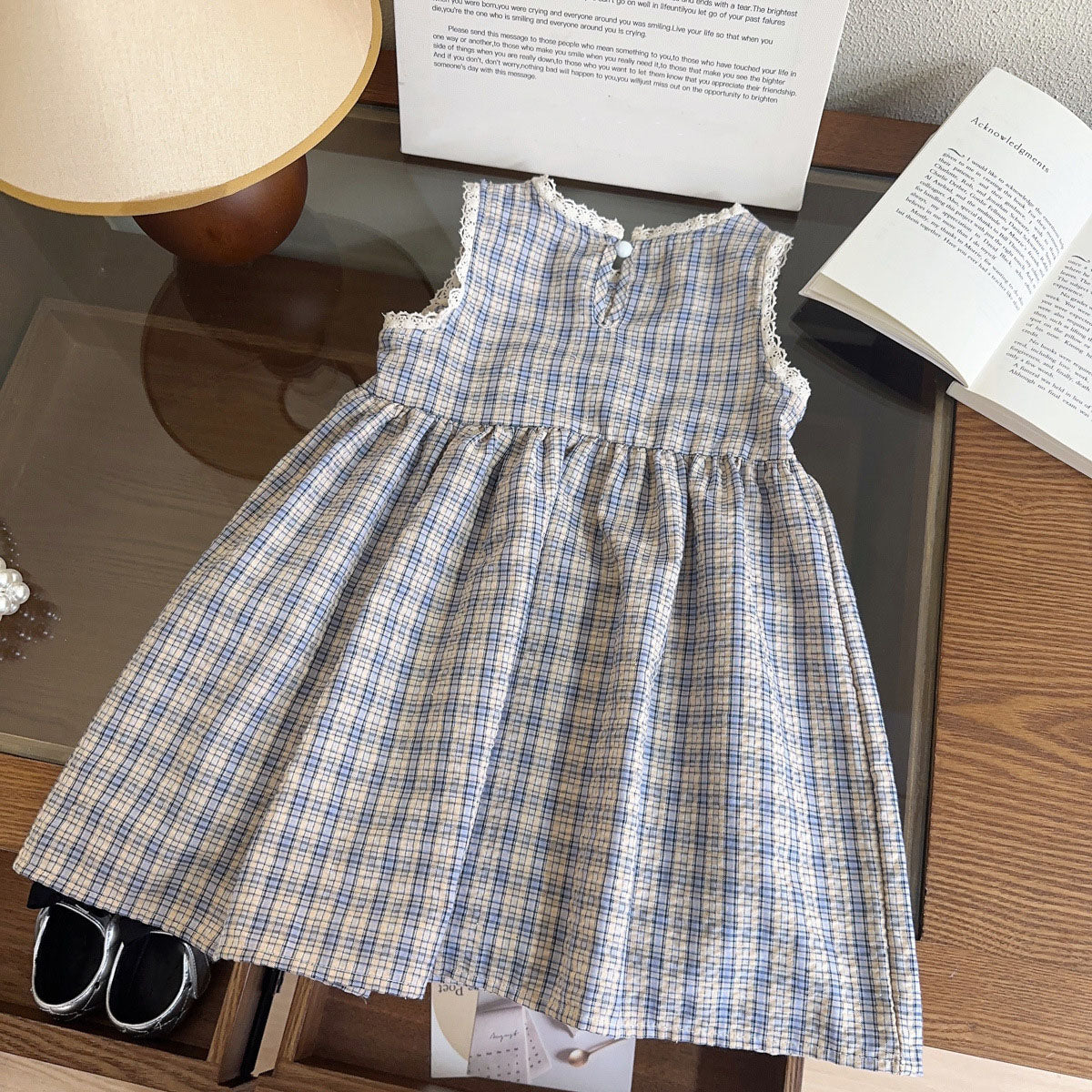 [963244] - Baju Gaun Dress Summer Lengan Kutung Retro Style Anak Perempuan Cewek - Motif Plaid - BABYHOKI STORE
