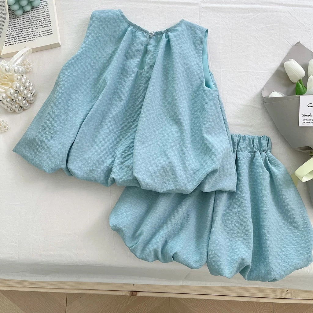 [963252] - One Set 2in1 Baju Setelan Atasan Lengan Kutung Bawahan Celana Pendek Korean Style Anak Perempuan Cewek - Motif Bow Cute - BABYHOKI STORE
