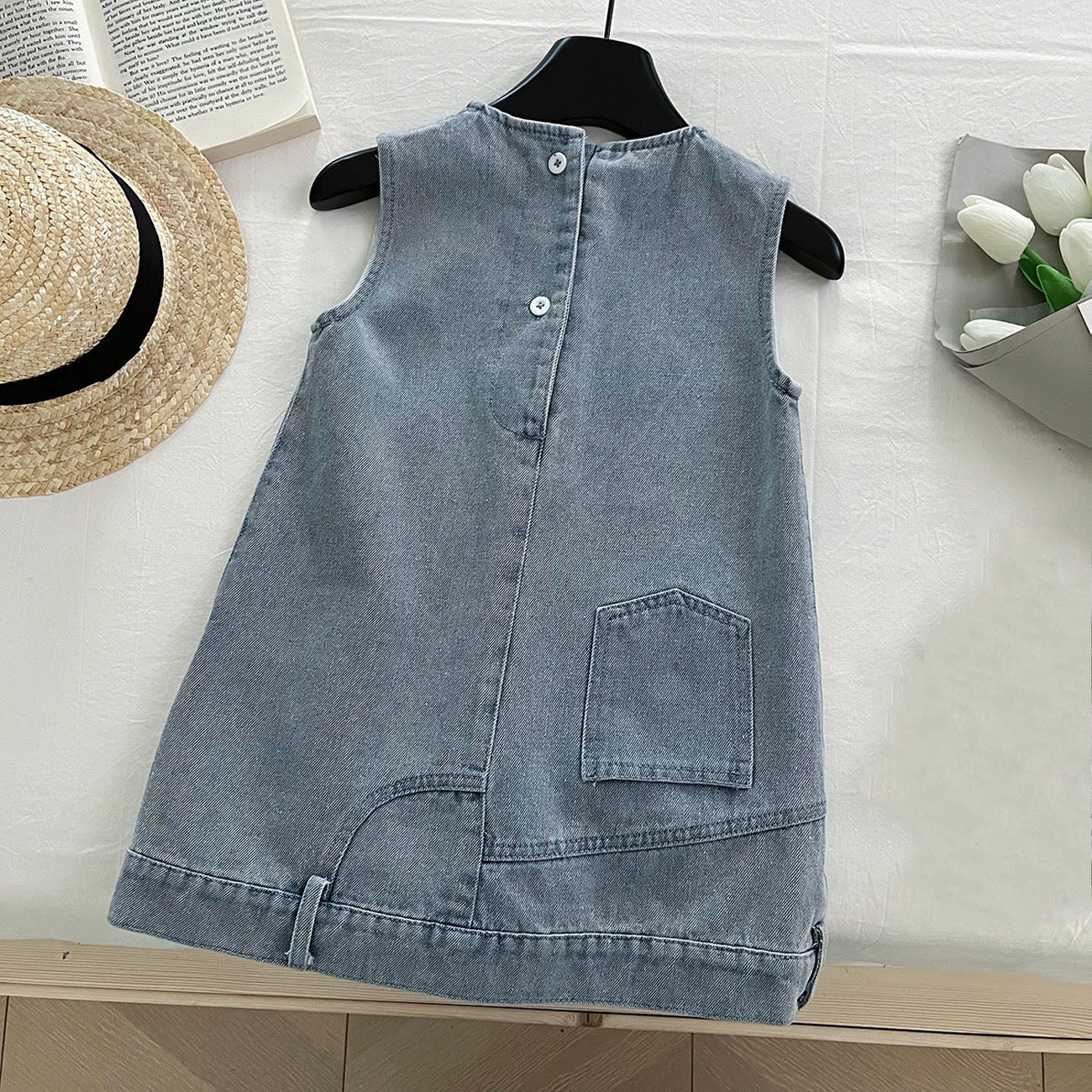 [963259] - Baju Gaun Denim Dress Lengan Kutung Korean Style Anak Perempuan Cewek - Motif Denim - BABYHOKI STORE