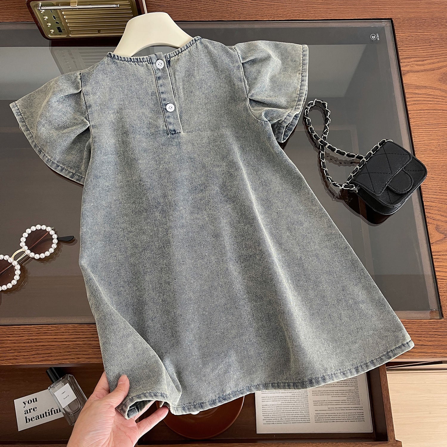 [963261] - Baju Gaun Dress Summer Lengan Kutung Korean Style Anak Perempuan Cewek - Motif Color Solid Denim  - BABYHOKI STORE
