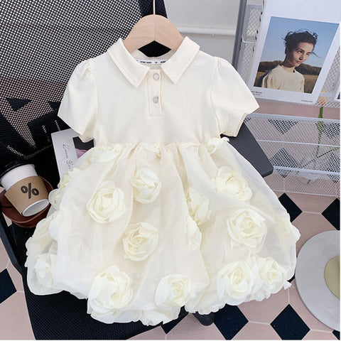 [963280] - Baju Gaun Dress Kerja Lengan Pendek Princess Style Anak Perempuan Cewek - Motif Flower - BABYHOKI STORE