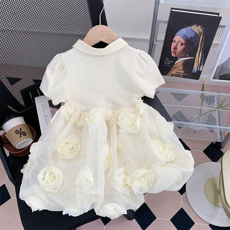 [963280] - Baju Gaun Dress Kerja Lengan Pendek Princess Style Anak Perempuan Cewek - Motif Flower - BABYHOKI STORE