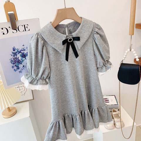 [963285] - Baju Gaun Dress Kerah Lengan Kutung Anak Comfort Style Perempuan Cewek - Motif Black Top Bow - BABYHOKI STORE