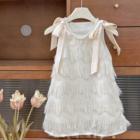 [963286] - Baju Gaun Dress Korean Style Lengan Kutung Anak Perempuan Cewek - Motif Tassel Bow - BABYHOKI STORE