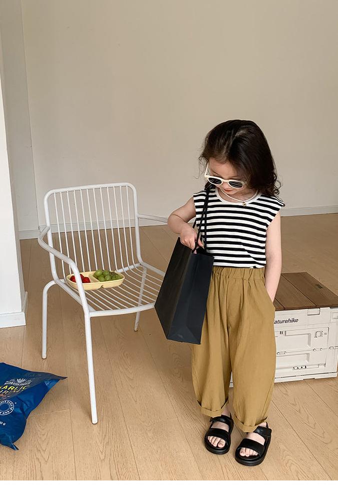 [5071046] - Baju Setelan Tanpa Lengan Celana Chino Panjang Fashion Anak Perempuan - Motif Line Stripe