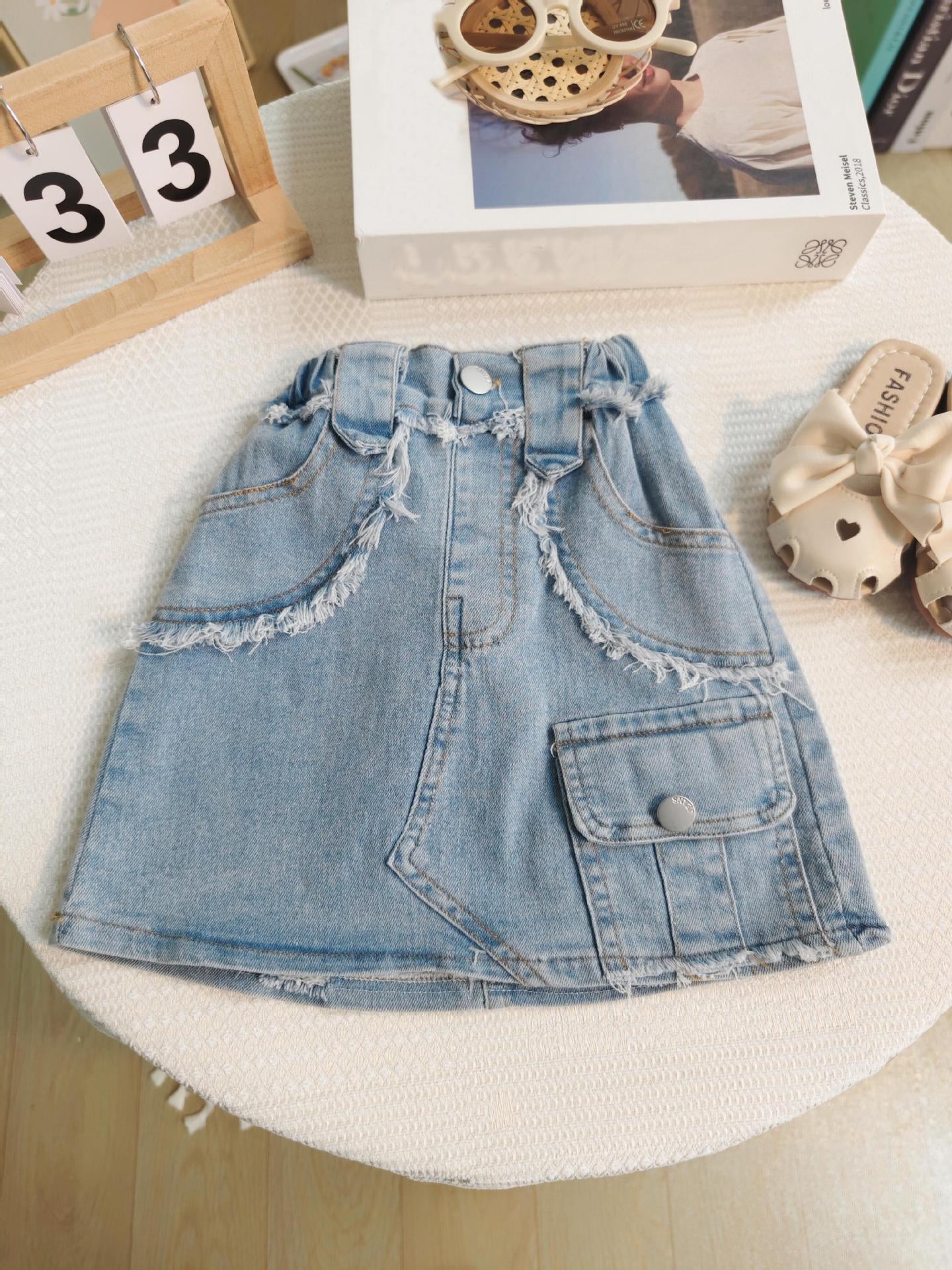 [363723] - Baju Setelan Tank Top Kerah Kancing Bawahan Rok Jeans Fashion Anak Perempuan - Motif Casual Pocket