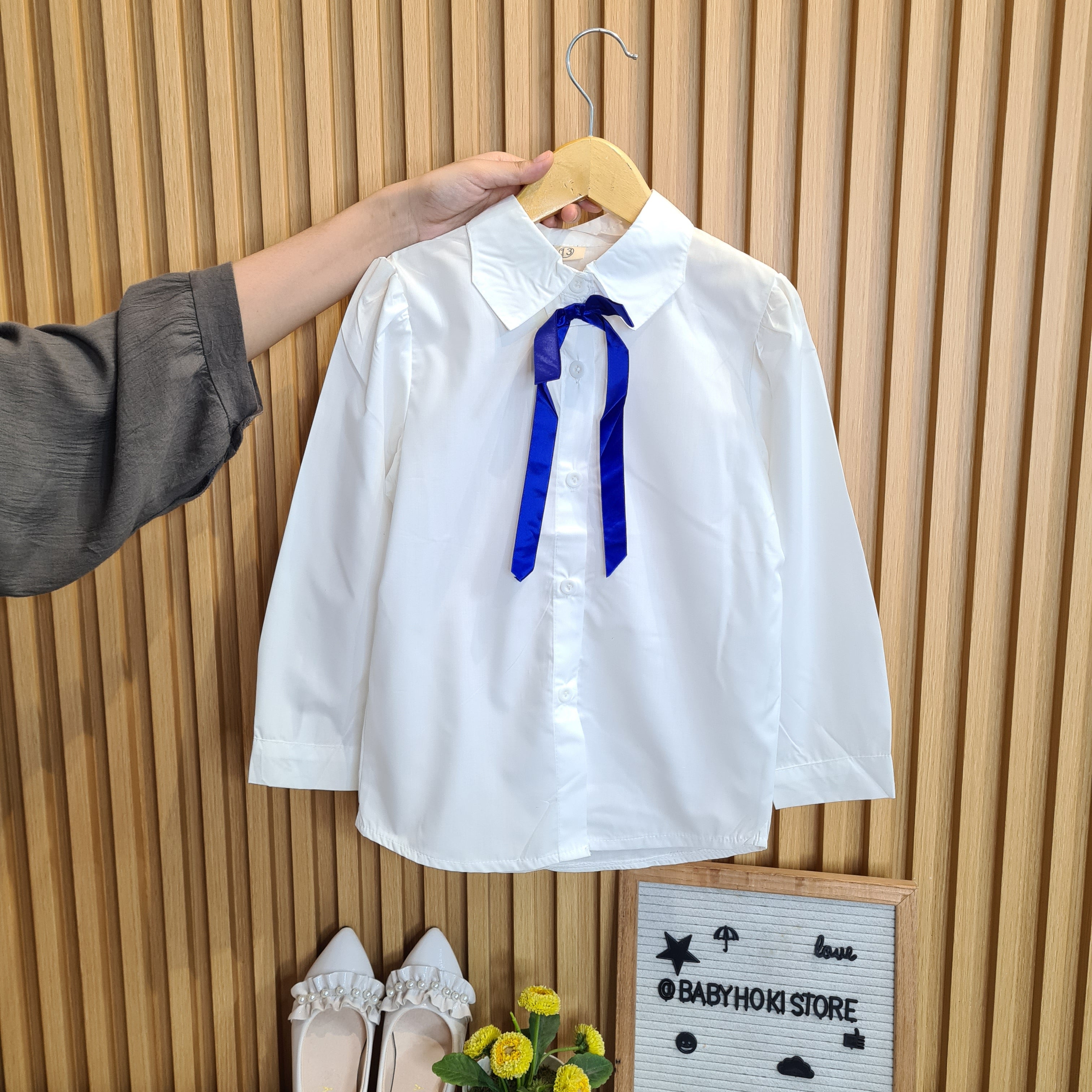[507784] - Baju Atasan Kemeja Fashion Anak Perempuan - Motif Plain Ribbon