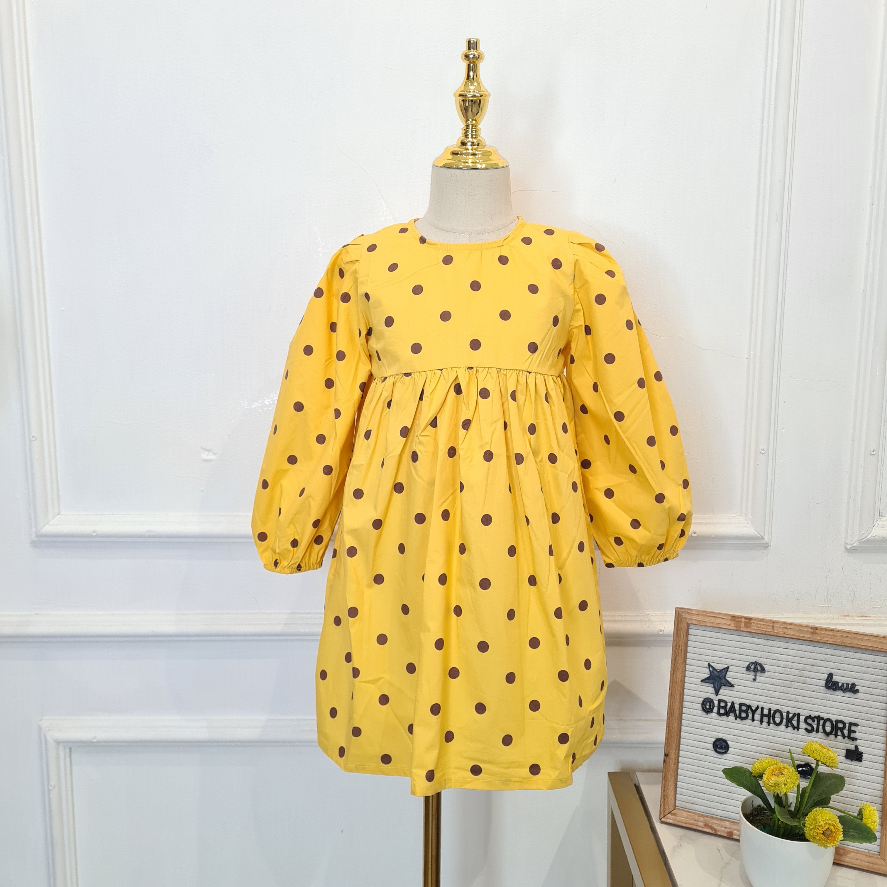 [507793] - Baju Dress Lengan Panjang Fashion Import Anak Perempuan - Motif Little Polkadots