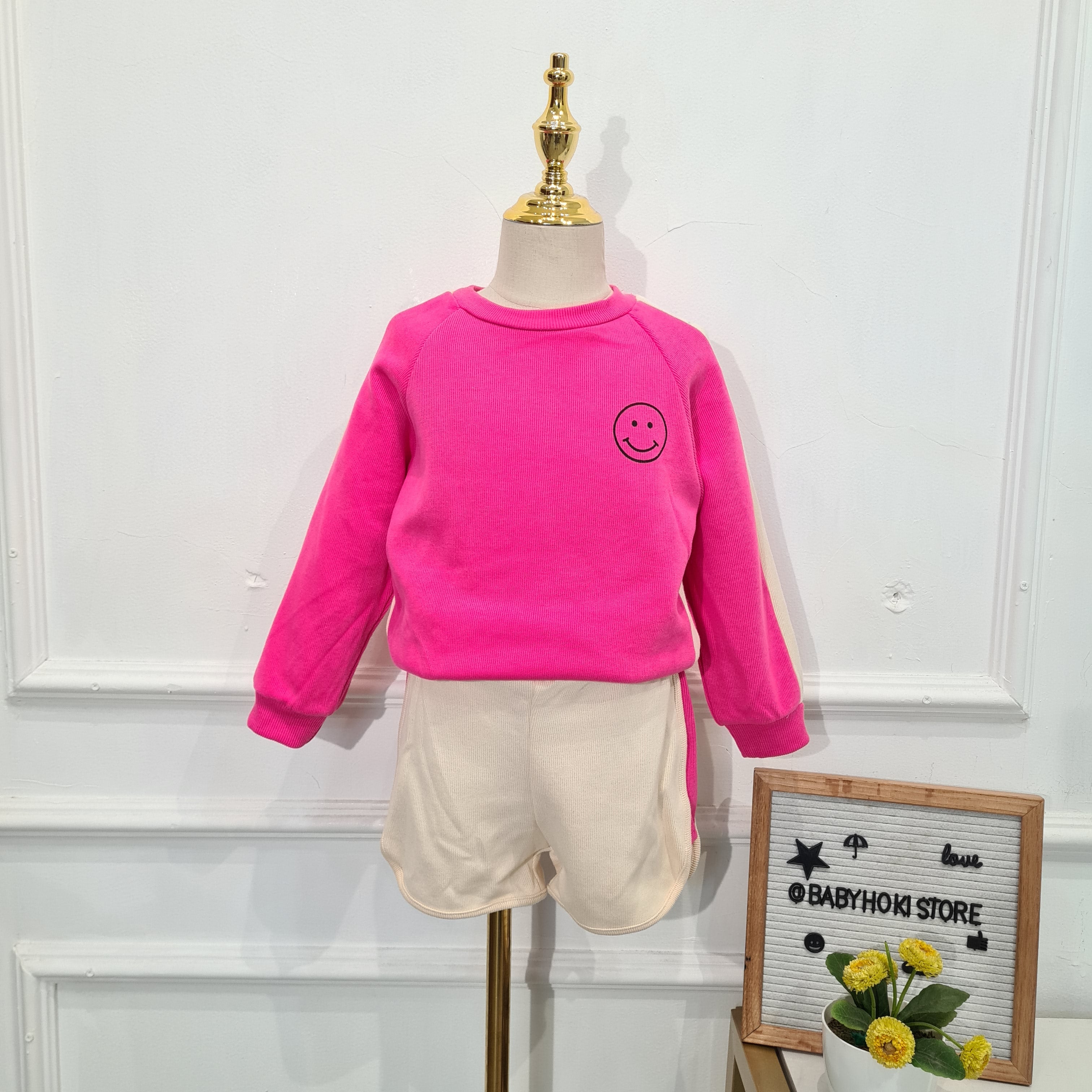 [507809] - Baju Setelan Sweater Fashion Import Anak Perempuan - Motif Happy Emojis