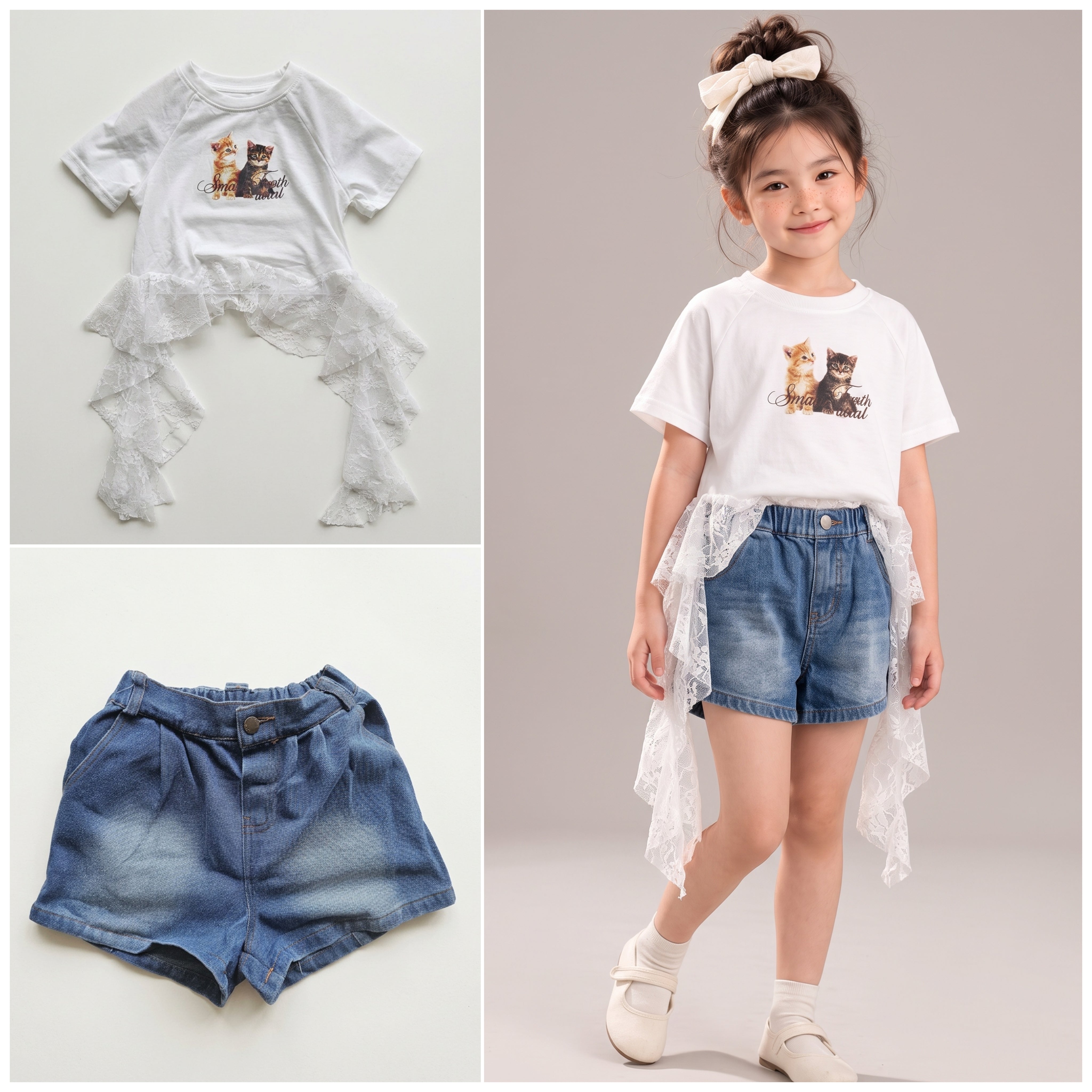 [2pcs SET] Korean Outfit Setelan Atasan Kaos Lengan Pendek Bawahan Celana Pendek Fashion Style Anak Cewek Perempuan - One Set 2in1 Baju Motif 2 Cat - BABYHOKI STORE [363971]