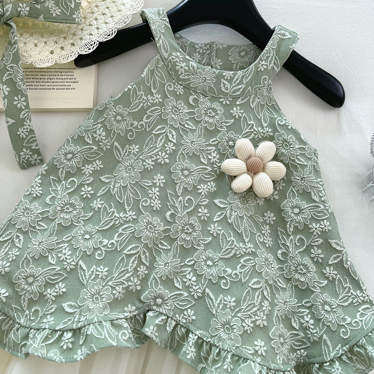 [963227] - Baju Gaun Dress Retro Lengan Kutung Korean Style Anak Perempuan Cewek - Motif Basic Green Color - BABYHOKI STORE
