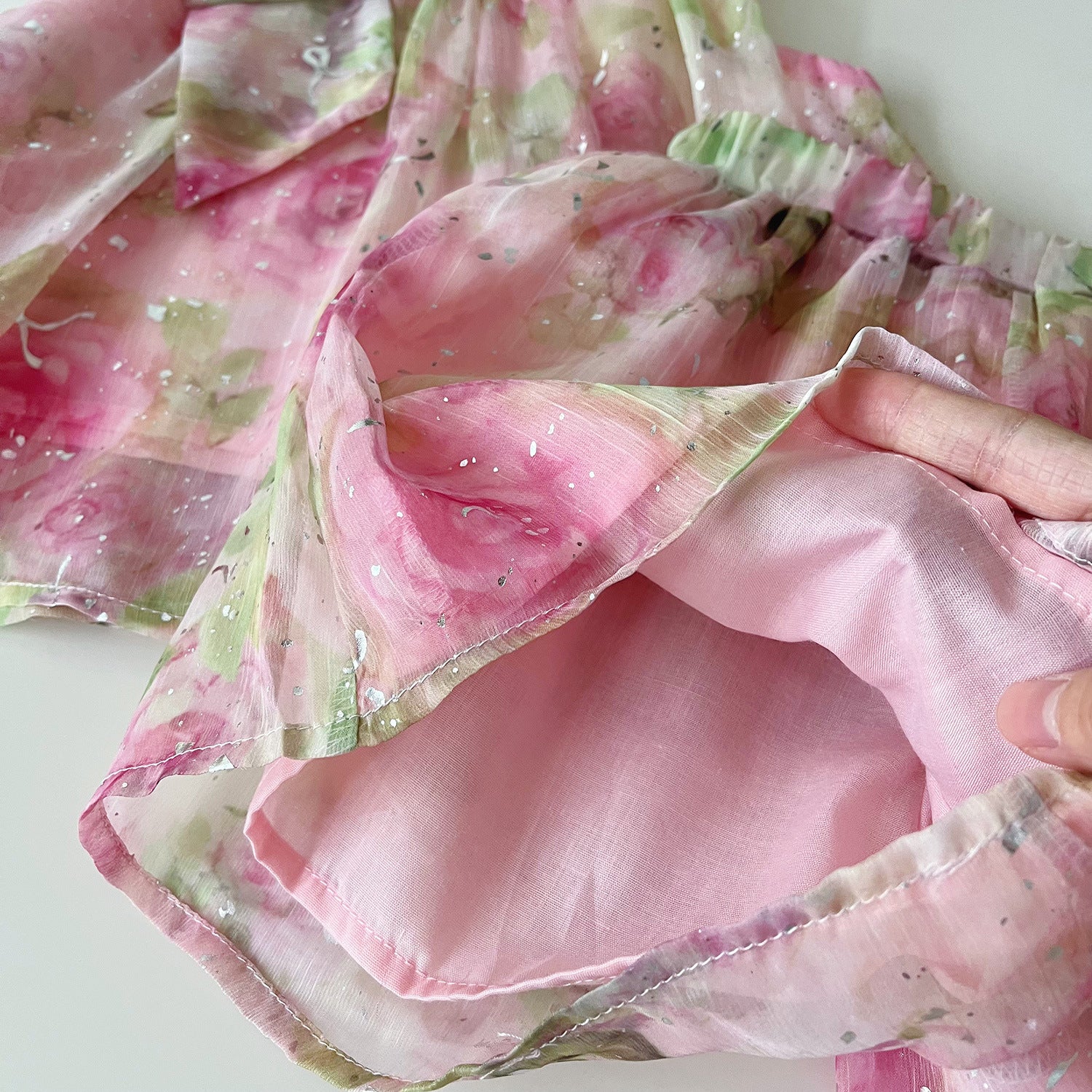 [963292] - One Set 2in1 Baju Setelan Atasan Lengan Kutung Bawahan Celana Pendek Korean Version Style Anak Perempuan Cewek - Motif Chiffon Floral - BABYHOKI STORE
