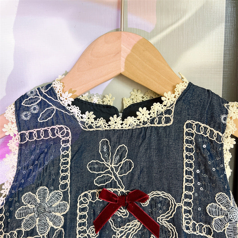 [963212] - Baju Gaun Dress Summer Lengan Kutung Korean Version Style Anak Perempuan Cewek - Motif Ribbon Flower - BABYHOKI STORE - BABYHOKI STORE
