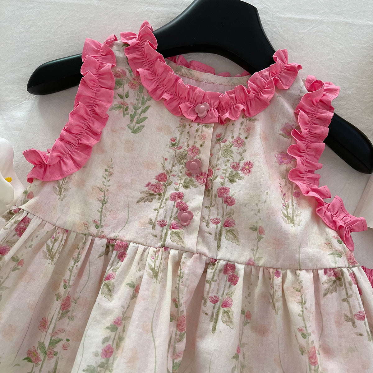 [963208] - One Set 2in1 Baju Setelan Atasan Blouse Lengan Kutung Bawahan Celana Pendek Ruflled Korean Style Anak Perempuan Cewek - Motif Pink Flower - BABYHOKI STORE