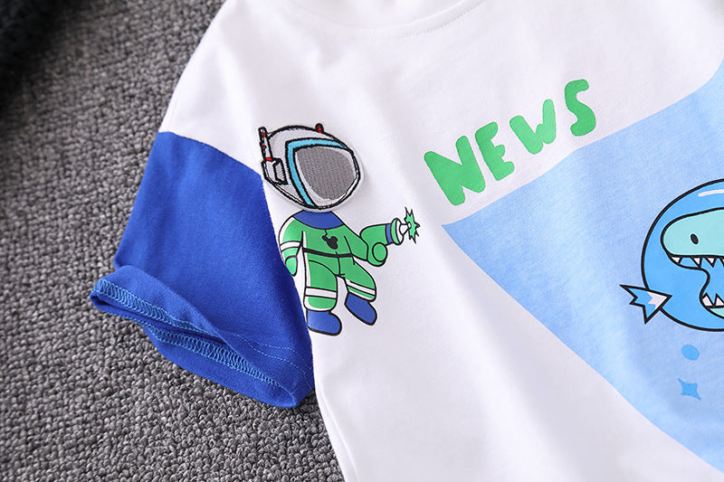 [345453] - Baju Setelan Kaos Lengan Pendek Celana Pendek Jeans Anak Cowok Fashion - Motif Dino News