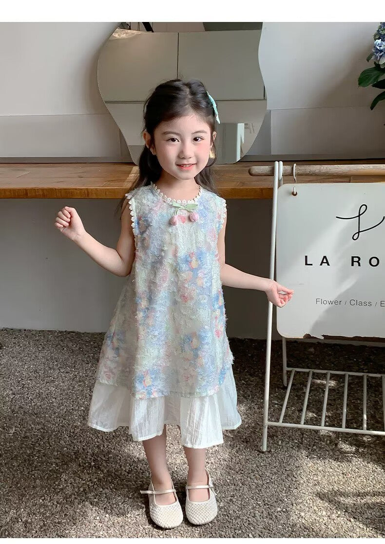 [5071135] - Baju Gaun Dress Princess Lengan Kutung Korean Style Anak Perempuan Cewek - Motif Floral - BABYHOKI STORE
