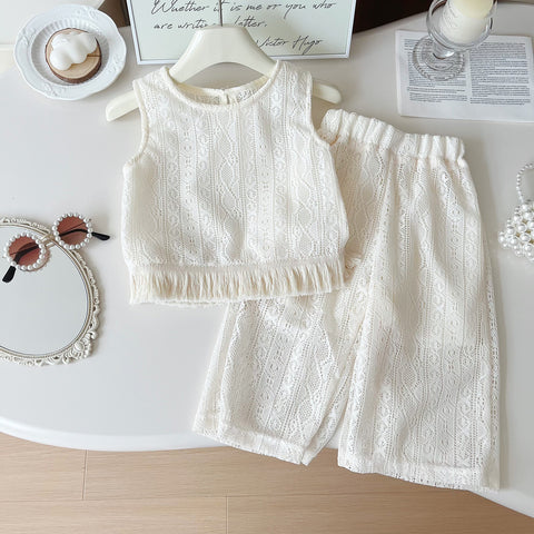 [963283] - One Set 2in1 Baju Setelan Atasan Vest Lengan Kutung Bawahan Celana Panjang Korean Style Anak Perempuan Cewek - Motif Geometry - BABYHOKI STORE