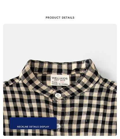 [5131091] - Baju Atasan Kemeja Koko Kotak-Kotak Fashion Anak Laki-Laki - Motif Square Tartan