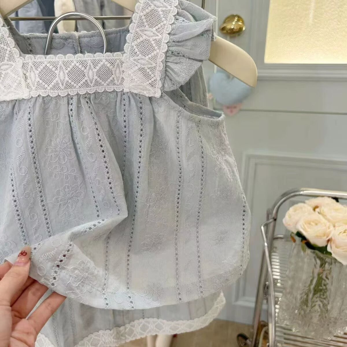 [5071130] - One Set 2in1 Baju Setelan Summer Outfit Atasan Lengan Kutung Bawahan Celana Panjang Fashion Korean Style Anak Perempuan Cewek - Motif Lace Flower Katbol - BABYHOKI STORE