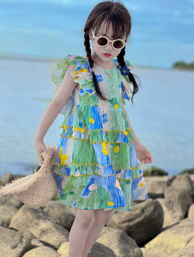 [507952] - Baju Dress Lengan Kutung Anak Perempuan Fashion - Motif Nature Color