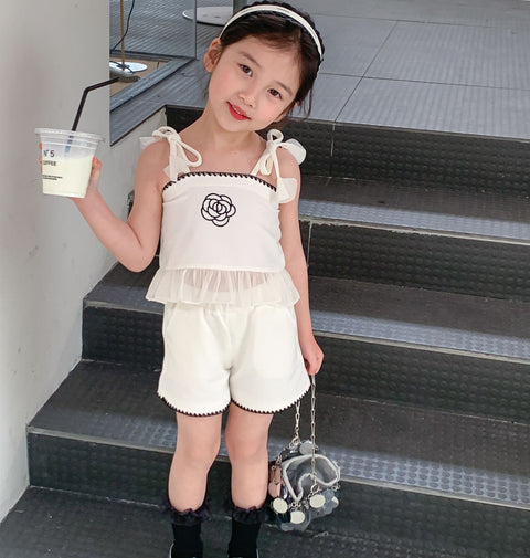 BABYHOKI STORE Usia 7 8 9 10 Tahun Baju Anak Tanggung Cewek [363614] - Setelan Crop Top Bawahan Pendek Anak Perempuan - Motif Flower Shape