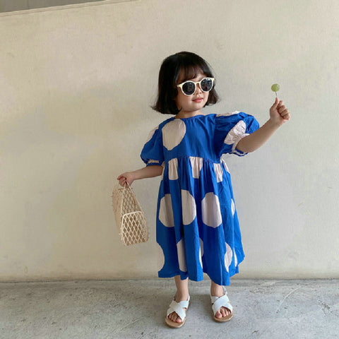 [507S1136] - Baju Dress Lengan Pendek Fashion Anak Perempuan - Motif Round Shape