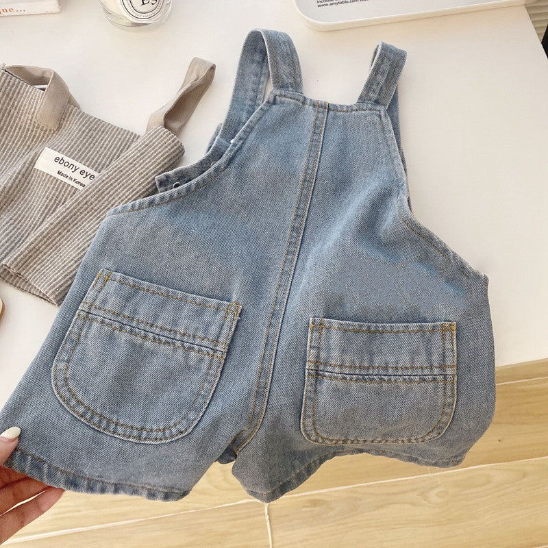 BABYHOKI STORE Usia 7 8 9 10 Tahun Baju Anak Tanggung Cewek [363634] - Setelan Baju Crop Overall Jeans Anak Perempuan - Motif Glace Casual
