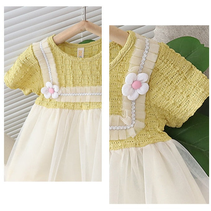 [352387] - Baju Mini Dress Tutu Fashion Anak Perempuan - Motif Slanted Flowers