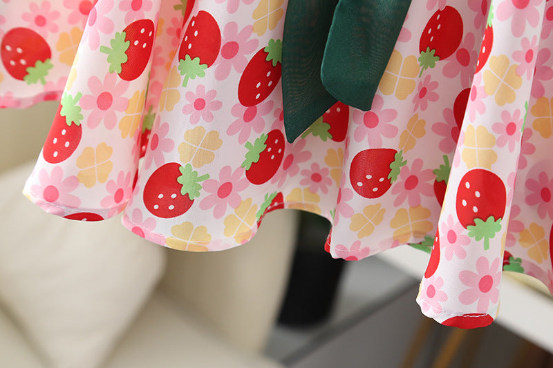 [352382] - Baju Mini Dress Pantai Fashion Anak Perempuan - Motif Ribbon Strawberries