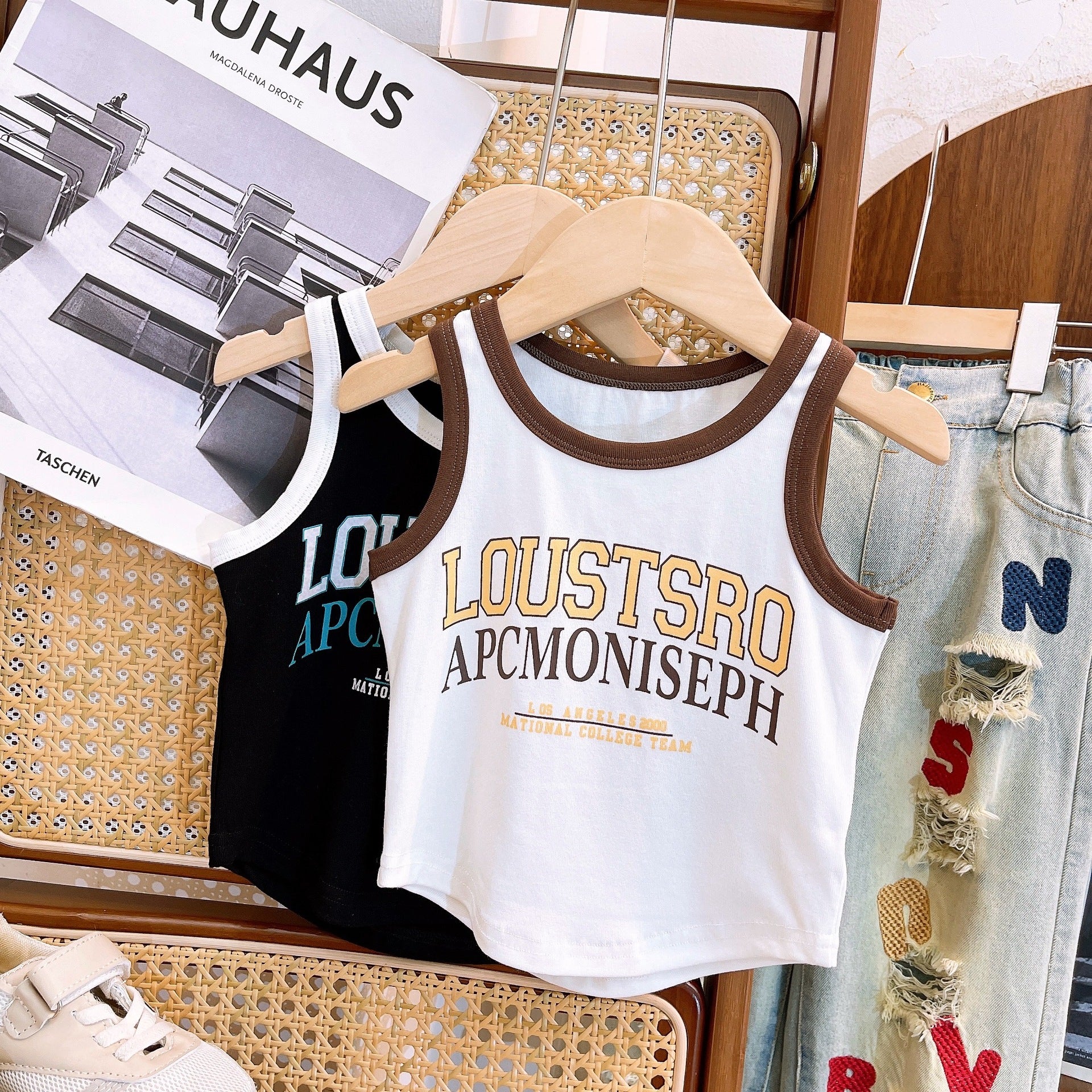 [363746] - Baju Setelan Atasan Kutung Celana Bordir Ripped Jeans Fashion Anak Perempuan - Motif Street Style