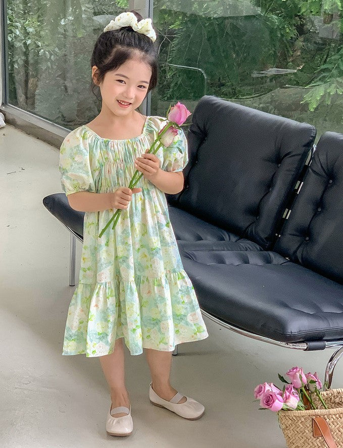 [5071024] - Baju Dress Lengan Pendek Fashion Anak Perempuan - Motif Fresh Flower