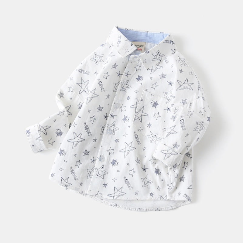 [383215] - Baju Atasan Kemeja Lengan Panjang Anak Laki-Laki - Motif Stars & Stripes