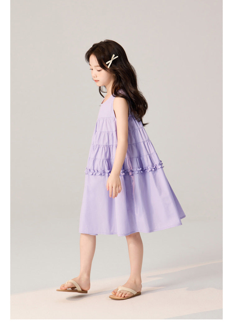 [5071119] - Baju Dress Gaun Purple Lengan Kutung Fashion Trendi Anak Perempuan Cewek - Motif Ruffled - BABYHOKI STORE