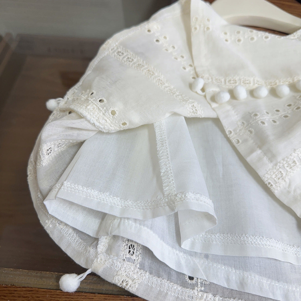 [963247] - One Set 2in1 Baju Setelan Atasan Blouse Lengan Kutung Bawahan Panjang Jeans Kulot Korean Style Anak Perempuan Cewek - Motif Pom Pom - BABYHOKI STORE