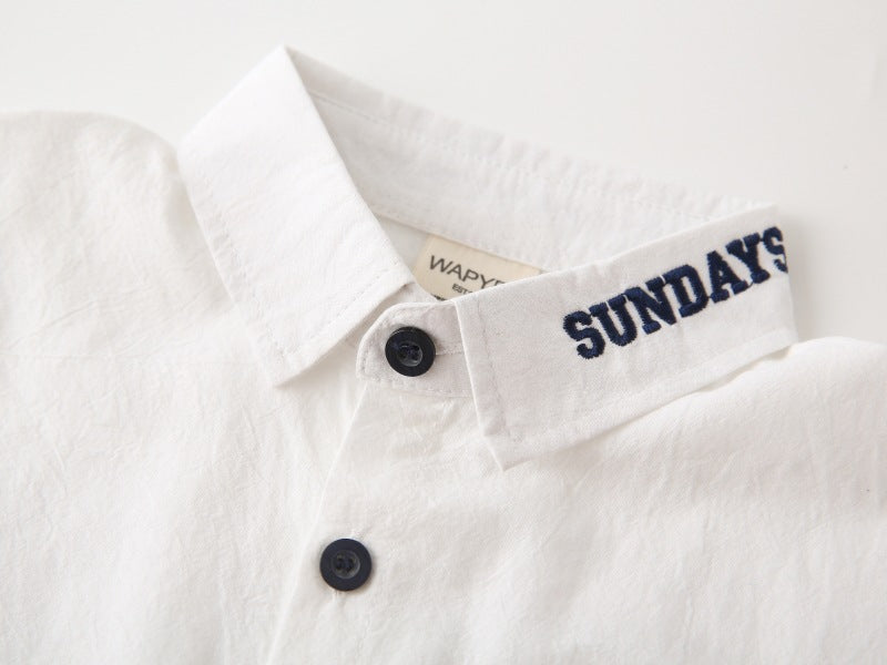 [383204] - Baju Atasan Kemeja Lengan Panjang Anak Laki-Laki Cowok  - Motif Lettered Collar - BABYHOKI STORE