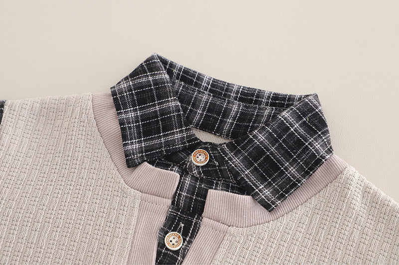 [345487] - One Set 2in1 Baju Setelan Atasan Berkerah Lengan Panjang Bawahan Celana Panjang Jeans Fashion Trendi Anak Cowok Laki-Laki - Motif Plaid - BABYHOKI STORE - BABYHOKI STORE
