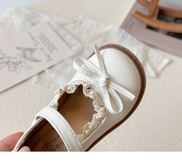 [381266 Size 21-30] - Sepatu Flat Slip On Bow Princess Shoes Anak Perempuan Cewek - Motif Pearl - BABYHOKI STORE